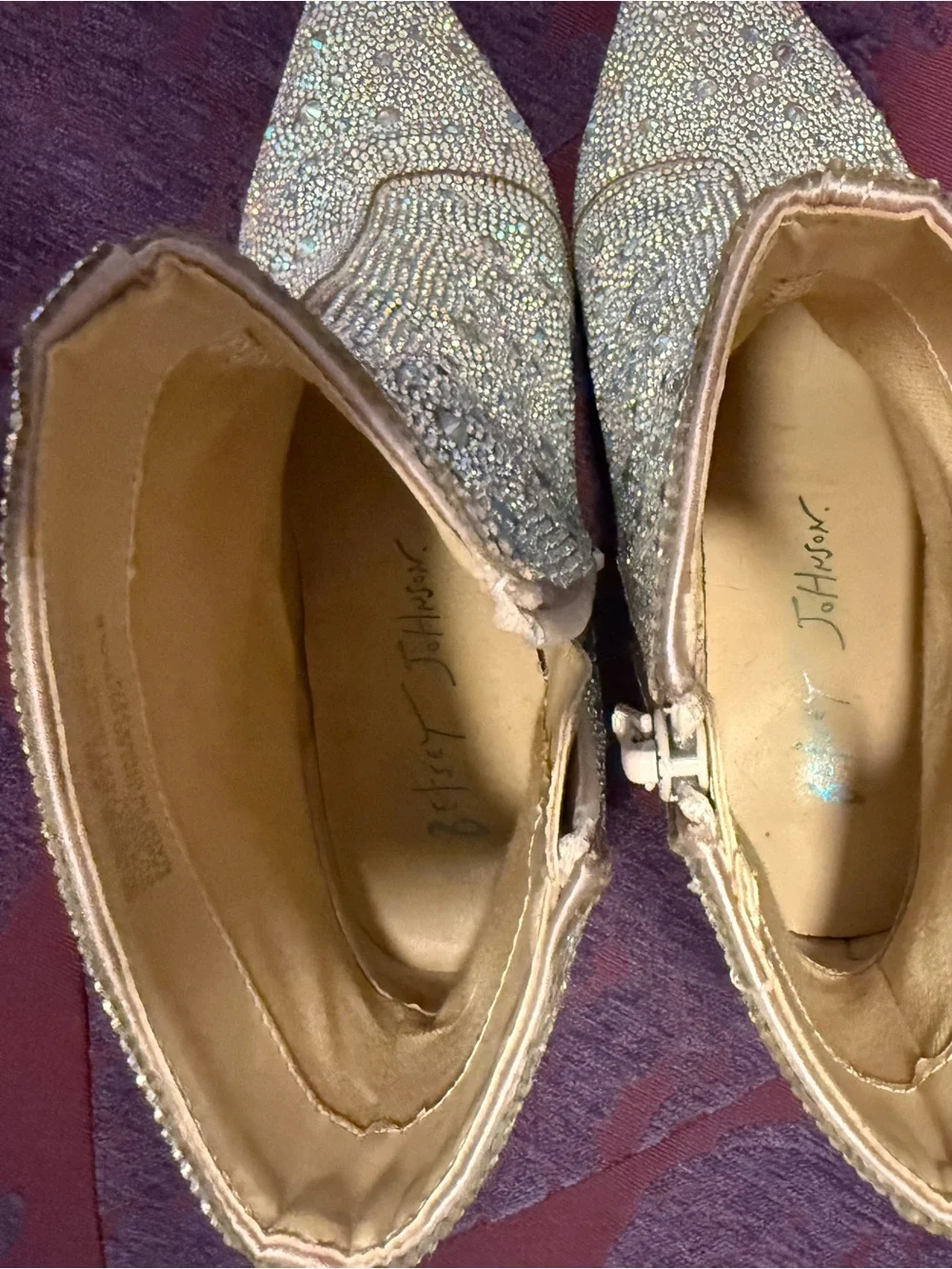 Betsey Johnson Iridescent Crystal Ankle Booties